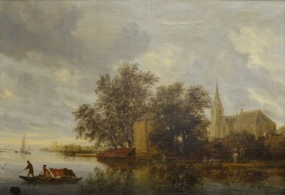 Bord de rivière avec une église - Salomon van Ruisdael or Ruysdael